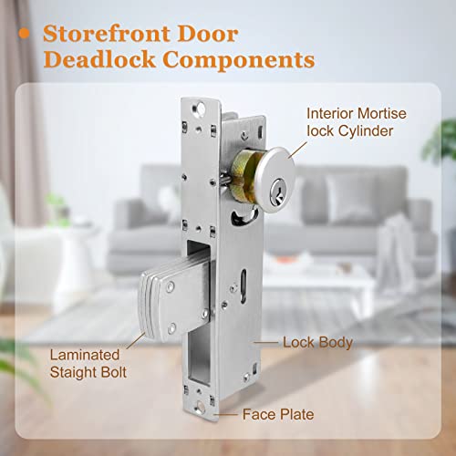 Casmer Storefront Door Mortise Lock Deadbolt Aluminum storefront Mortise Door Lock Hook Deadbolt Double Cylinder - Storefront Entry Door Lock Set (1-1/8" Backset) - Image 3