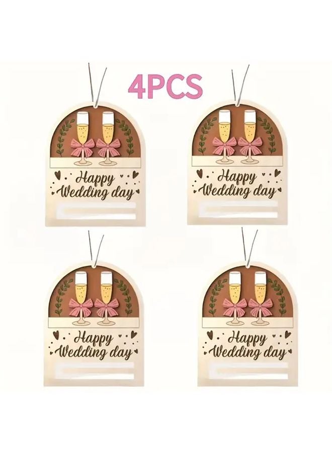 Set Of 4 Wooden Wedding Greeting Cards With Champagne Roses Design Romantic Keepsake - Image 1