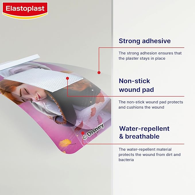 Elastoplast Disney Frozen Plasters, Assorted Sizes (20 Pieces), Coloured First Aid Plasters for Children, Kid’s Everyday Plasters with Frozen Designs, Various Sized, Skin-Friendly - Image 3