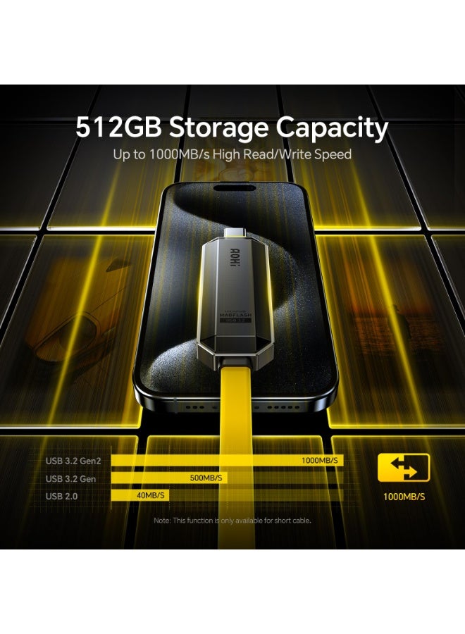 Aohi AOHi MagFlash 2-in-1 USB-C Cable Set – 240W PD3.1 Fast Charging + 512GB SSD Storage, USB 3.2 Gen 2 Type-C (Up to 1000MB/s) – Compatible with MacBook, iPhone, iPad, Galaxy, Dell, Razer, and More (Amber) - Image 5