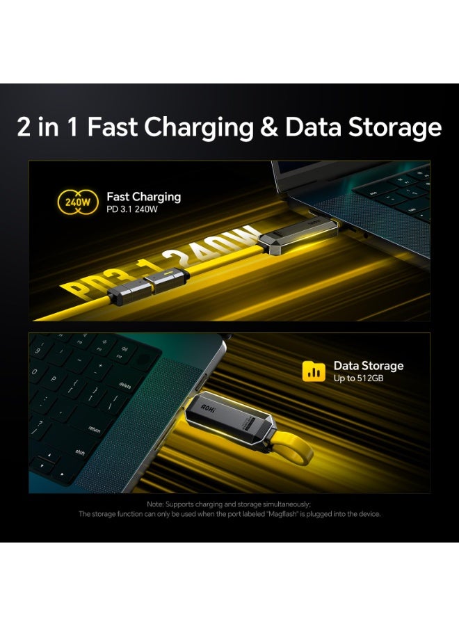 Aohi AOHi MagFlash 2-in-1 USB-C Cable Set – 240W PD3.1 Fast Charging + 512GB SSD Storage, USB 3.2 Gen 2 Type-C (Up to 1000MB/s) – Compatible with MacBook, iPhone, iPad, Galaxy, Dell, Razer, and More (Amber) - Image 2