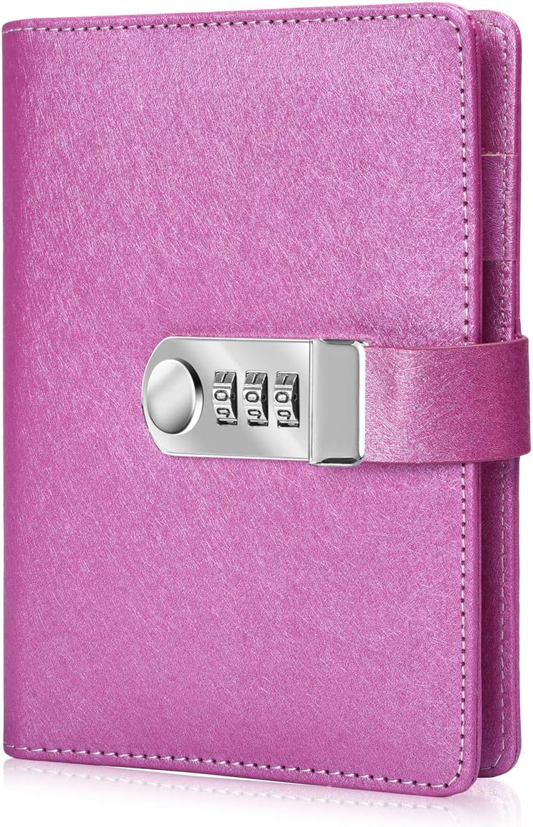 ARRLSDB Password Diary with Lock, PU Leather Combination Lock Diary (Combination Lock Journal) A6 Refillable Leather Journal, Size:18.5X13.5 cm (Pink) - Image 1