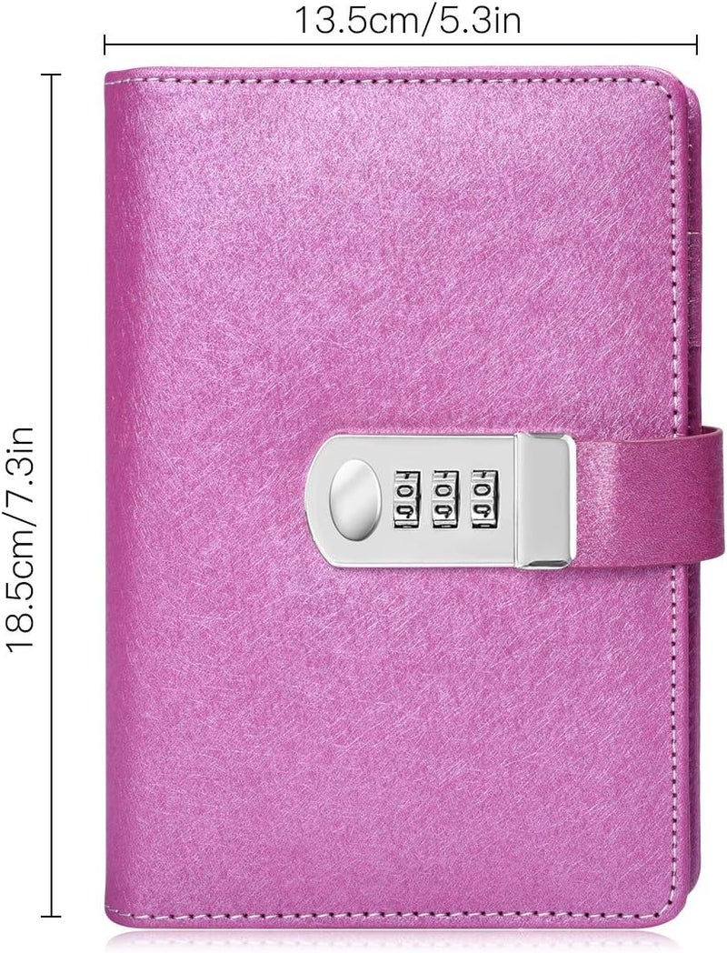 ARRLSDB Password Diary with Lock, PU Leather Combination Lock Diary (Combination Lock Journal) A6 Refillable Leather Journal, Size:18.5X13.5 cm (Pink) - Image 2
