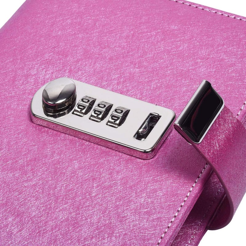 ARRLSDB Password Diary with Lock, PU Leather Combination Lock Diary (Combination Lock Journal) A6 Refillable Leather Journal, Size:18.5X13.5 cm (Pink) - Image 3