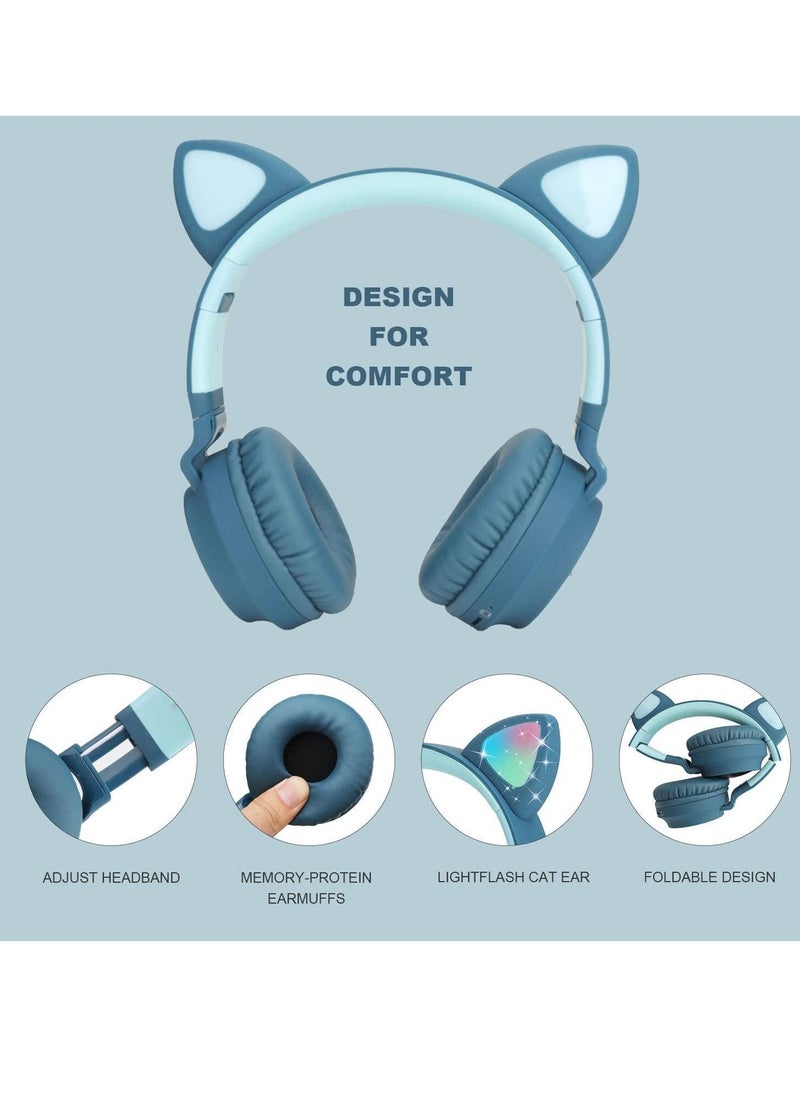 Generic - Wireless Bluetooth Kids Headphones, Cat Ears Bluetooth Over Ear Headphones Volume Limiting,LED Lights, FM Radio, TF Card, Aux, Mic for iPhone - Image 1