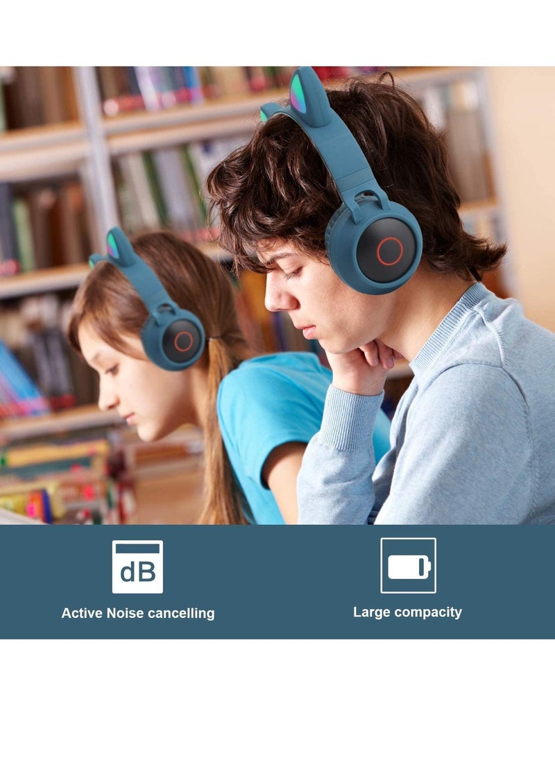 Generic - Wireless Bluetooth Kids Headphones, Cat Ears Bluetooth Over Ear Headphones Volume Limiting,LED Lights, FM Radio, TF Card, Aux, Mic for iPhone - Image 1