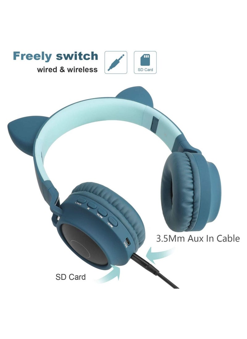 Generic - Wireless Bluetooth Kids Headphones, Cat Ears Bluetooth Over Ear Headphones Volume Limiting,LED Lights, FM Radio, TF Card, Aux, Mic for iPhone - Image 1