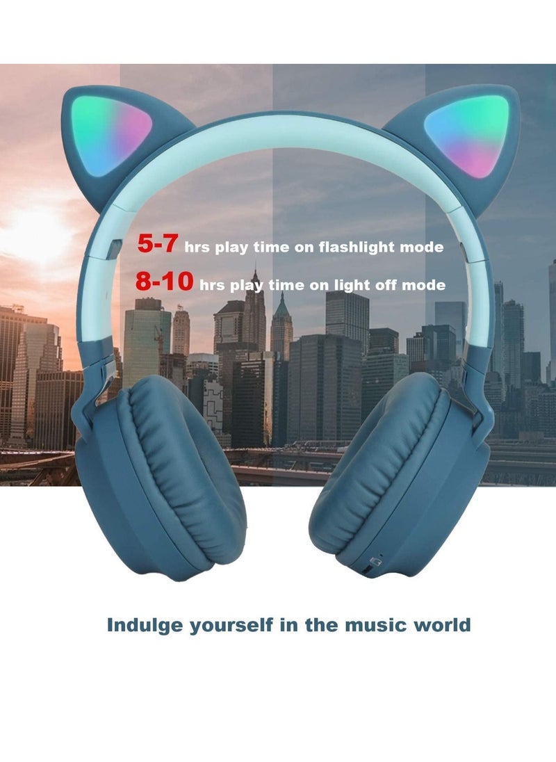 Generic - Wireless Bluetooth Kids Headphones, Cat Ears Bluetooth Over Ear Headphones Volume Limiting,LED Lights, FM Radio, TF Card, Aux, Mic for iPhone - Image 1
