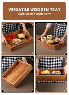 REZLAN UAE Handcrafted Acacia Wood Serving Tray Set – 3-Piece Natural Wooden Trays (Small, Medium, Large) – Rustic Serving Boards for Dining, Entertaining & Home Décor  - Image 5