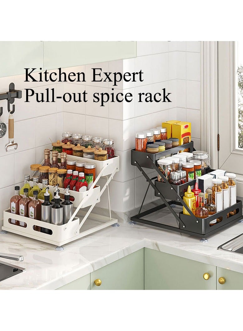 General Kitchen spice rack adjustable height condiment rack countertop household snap-on oil, salt, sauce and vinegar seasoning storage rack (black three-layer)  - Image 1