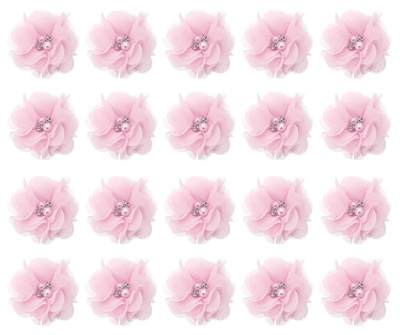 Penta Angel Rhinestone Pearl Chiffon Flower 20Pcs 2 Fabric Flower Sewing Embellishments for Women DIY Craft Dresses Wedding Bridal Bouquets Gift Wrapping Hair Accessories Pink - Image 3