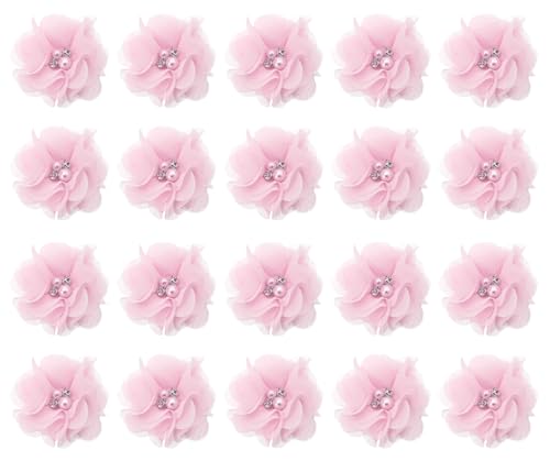 Penta Angel Rhinestone Pearl Chiffon Flower 20Pcs 2 Fabric Flower Sewing Embellishments for Women DIY Craft Dresses Wedding Bridal Bouquets Gift Wrapping Hair Accessories Pink - Image 1