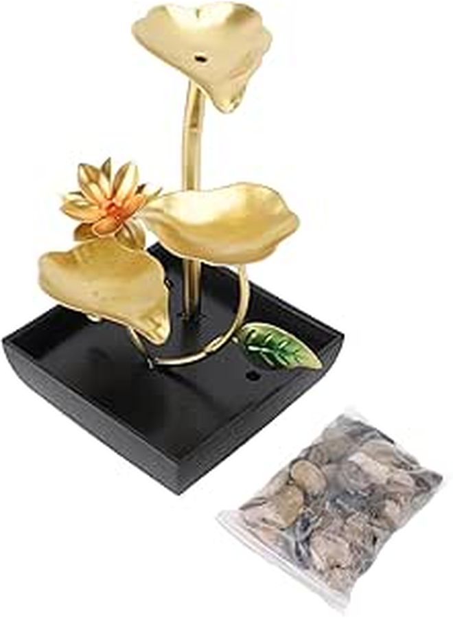 Indoor Lotus Leaf Water Fountain with LED Light Adjustable Flowing Water for Home Office - Image 1