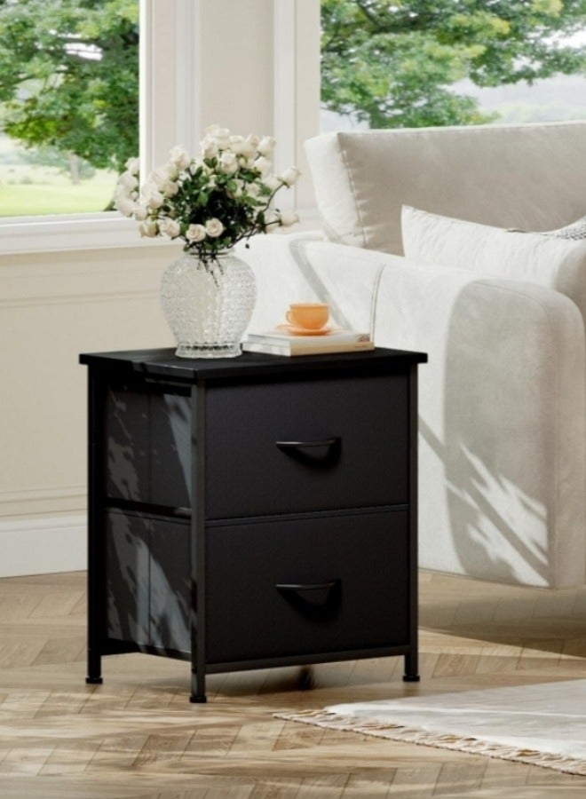 هارلان طاولة سرير جانبية بدرجين، طاولة سرير جانبية بسيطة، طاولة سرير جانبية بأدراج قماشية، طاولة جانبية مع مساحة تخزين لغرفة النوم، غرفة النوم المشتركة، غرفة الضيوف، غرفة المعيشة، لون - Image 1