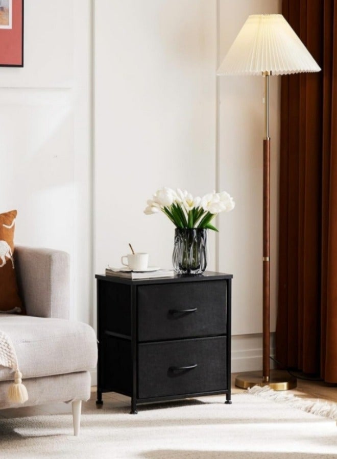 هارلان طاولة سرير جانبية بدرجين، طاولة سرير جانبية بسيطة، طاولة سرير جانبية بأدراج قماشية، طاولة جانبية مع مساحة تخزين لغرفة النوم، غرفة النوم المشتركة، غرفة الضيوف، غرفة المعيشة، لون - Image 2