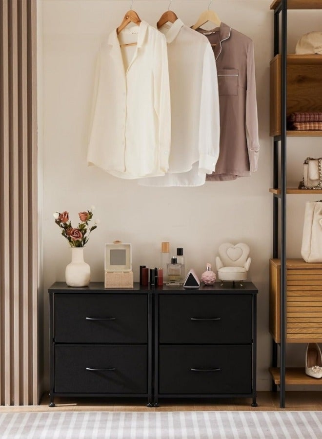 هارلان طاولة سرير جانبية بدرجين، طاولة سرير جانبية بسيطة، طاولة سرير جانبية بأدراج قماشية، طاولة جانبية مع مساحة تخزين لغرفة النوم، غرفة النوم المشتركة، غرفة الضيوف، غرفة المعيشة، لون - Image 3