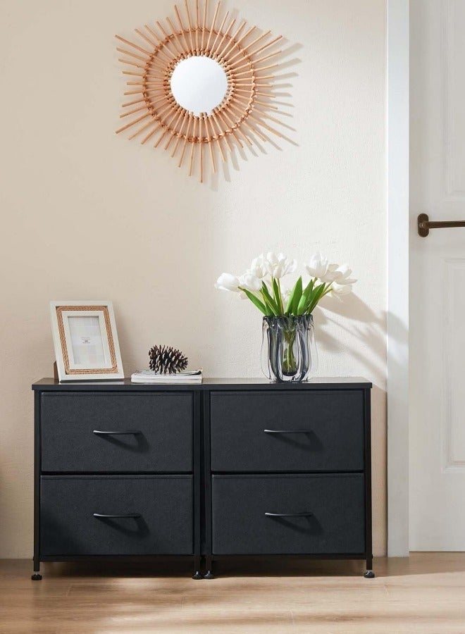 هارلان طاولة سرير جانبية بدرجين، طاولة سرير جانبية بسيطة، طاولة سرير جانبية بأدراج قماشية، طاولة جانبية مع مساحة تخزين لغرفة النوم، غرفة النوم المشتركة، غرفة الضيوف، غرفة المعيشة، لون - Image 4