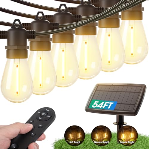 KYY 54(48+6) FT Solar String Lights Outdoor with USB Port Remote, Waterproof and Shatterproof Patio with Solar Powered Panel, LED Vintage Edison Bulbs, Heavy-Duty and UL Listed Market Lights - Image 1