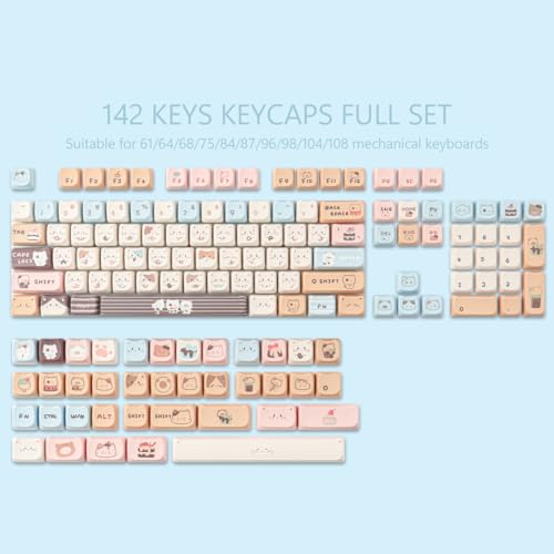 TYRIXKI PBT Keycaps 142 Keys Cute Keycaps Dye-Sublimation Sea Salt Cat Keycap Mao Profile Custom Keycap for Cherry Gateron MX Swithes Mechanical Keyboards - Image 5