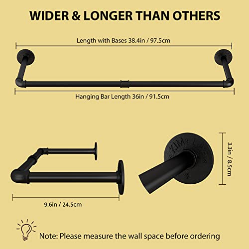 UlSpeed Wall Mounted Clothes Rack 38.4in, Industrial Pipe Wall Mount Clothing Rack, Heavy Duty Iron Garment Racks, Space Saver Multi-purpose Hanging Rod for Laundry Room, Closet Storage, 2 Packs - Image 4