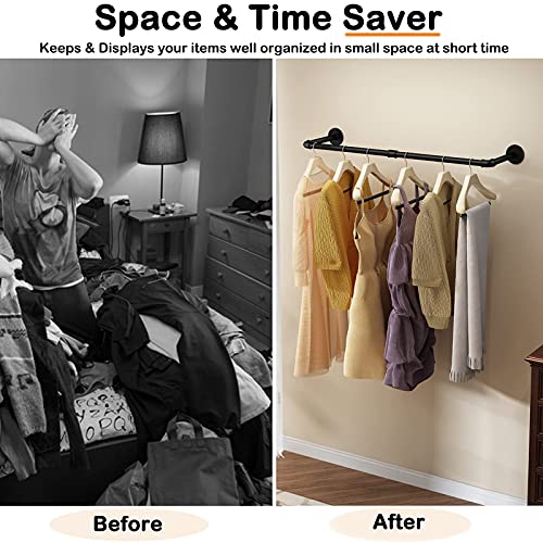 UlSpeed Wall Mounted Clothes Rack 38.4in, Industrial Pipe Wall Mount Clothing Rack, Heavy Duty Iron Garment Racks, Space Saver Multi-purpose Hanging Rod for Laundry Room, Closet Storage, 2 Packs - Image 5