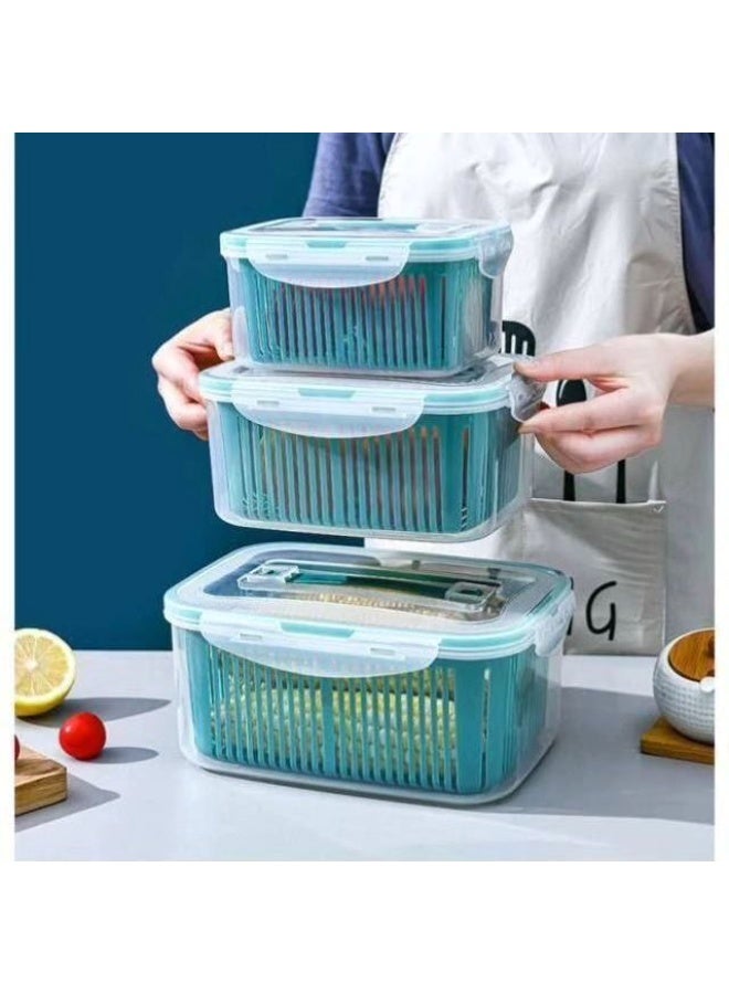 طقم علب تلاجه 5*1 طقم علب ثلاجة بالمصفاة 5 قطع بلاستيك صحي الطقم 5 قطع مقاسات مختلفة مزوده ب مصفي بلاستيك ل تصفيه الخضروات او الفاكهه غطاء محكم الغلق غطاء بلاستيك بكلبسات مزودة بفتحات تهوية بتدخل غسالة الاطباق مقاسات مختلفة