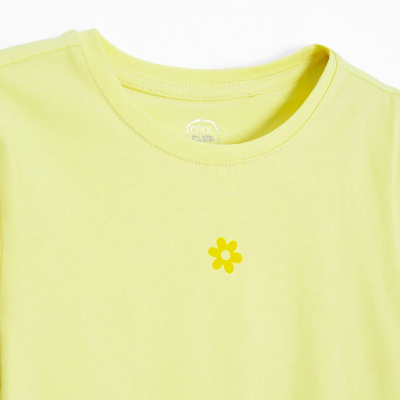 Cool Club تيشيرت قطن أصفر بألياف لدنة بأكمام قصيرة