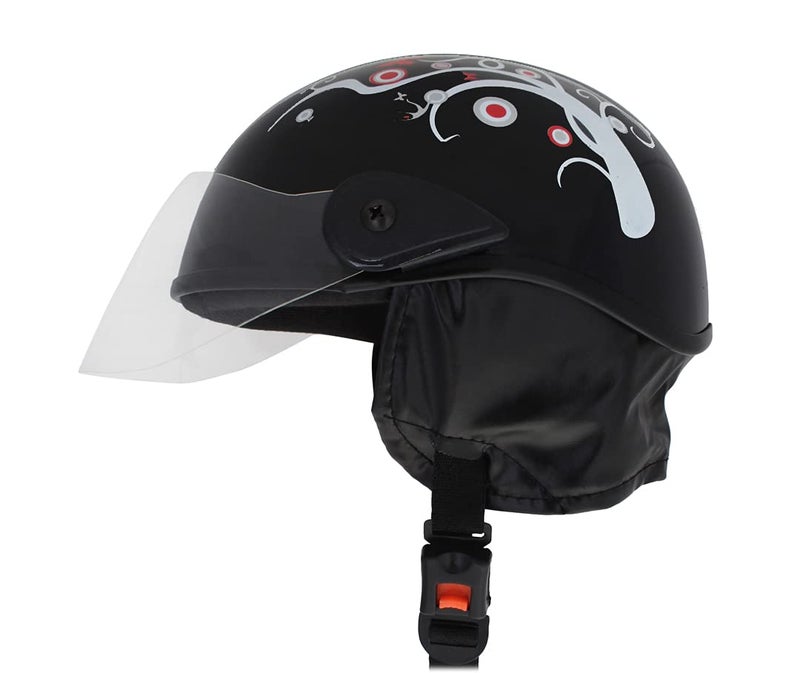 Western Era Stylish Half Face Helmet for Kids || Baby Safety and Comfort || (3-12 Years) (Design 2, Black Glossy - Red) - Image 2