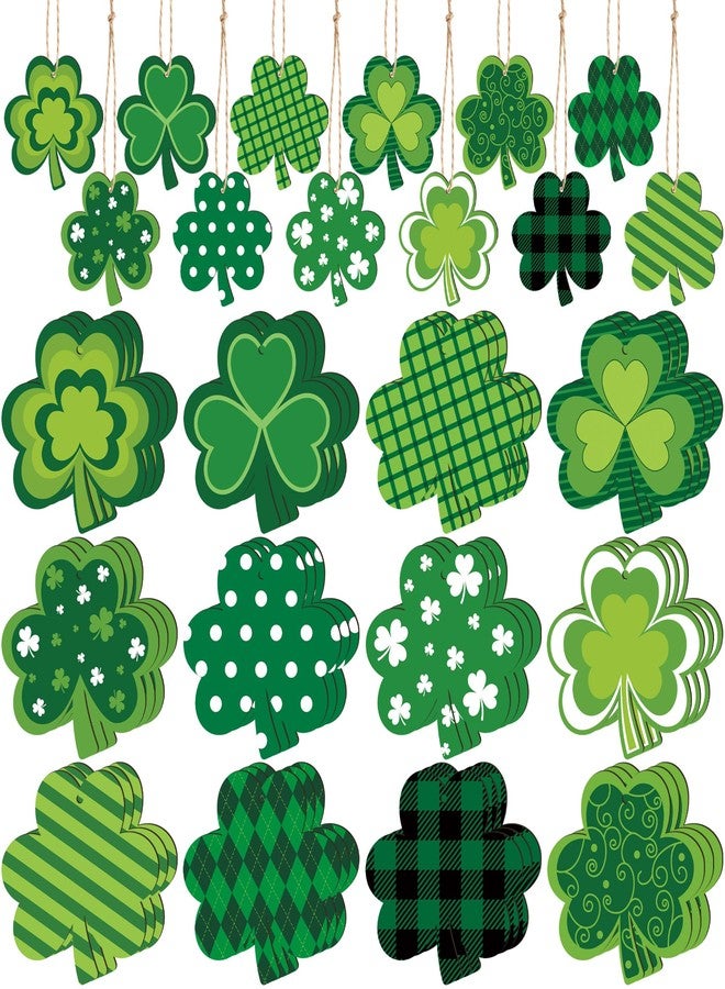 Fairooth 36 Pcs St. Patrick's Day Shamrock Hanging Ornaments 3.15 Inch Lucky Clover Wooden Cutouts for Tree Green Shamrock Wood Hanging Decorations with Rope for Irish Holiday Home Small Tree Craft Party Decor - Image 1