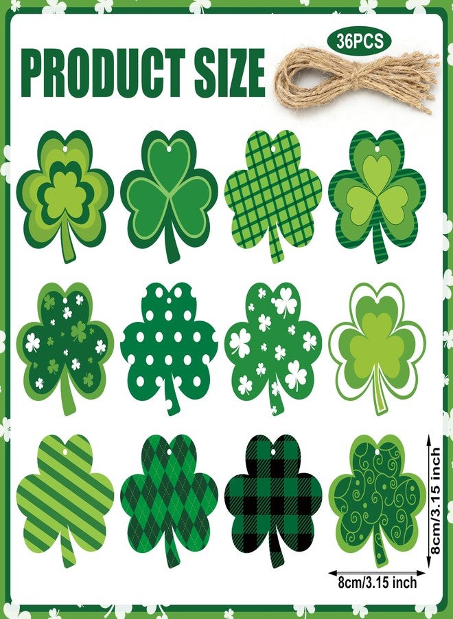 Fairooth 36 Pcs St. Patrick's Day Shamrock Hanging Ornaments 3.15 Inch Lucky Clover Wooden Cutouts for Tree Green Shamrock Wood Hanging Decorations with Rope for Irish Holiday Home Small Tree Craft Party Decor - Image 2