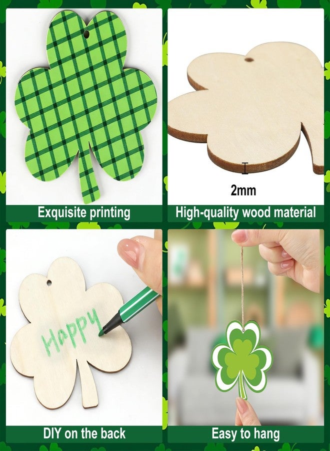 Fairooth 36 Pcs St. Patrick's Day Shamrock Hanging Ornaments 3.15 Inch Lucky Clover Wooden Cutouts for Tree Green Shamrock Wood Hanging Decorations with Rope for Irish Holiday Home Small Tree Craft Party Decor - Image 3