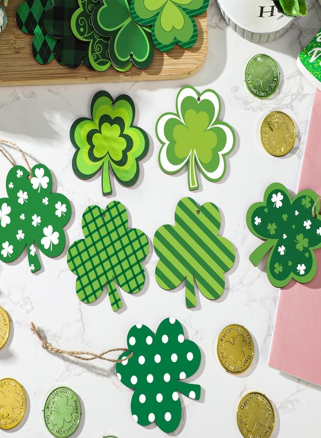 Fairooth 36 Pcs St. Patrick's Day Shamrock Hanging Ornaments 3.15 Inch Lucky Clover Wooden Cutouts for Tree Green Shamrock Wood Hanging Decorations with Rope for Irish Holiday Home Small Tree Craft Party Decor - Image 5