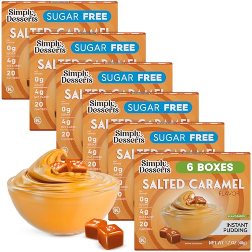 Simply Delish Simply Desserts Salted Caramel Instant Pudding, Sugar-Free, 6-Pack – Healthy Dessert, Keto Snacks, Vegan & Diabetic-Friendly, Kosher, 1.7 Oz Ea - Image 1