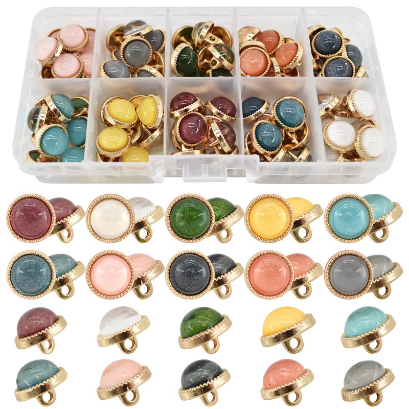 12mm 100Pcs Metal Shank Pearl Buttons Assorted Stunning Resin Pearl Sewing Button Vintage Colored Clothes Buttons for Clothing Bags and Craft Projects