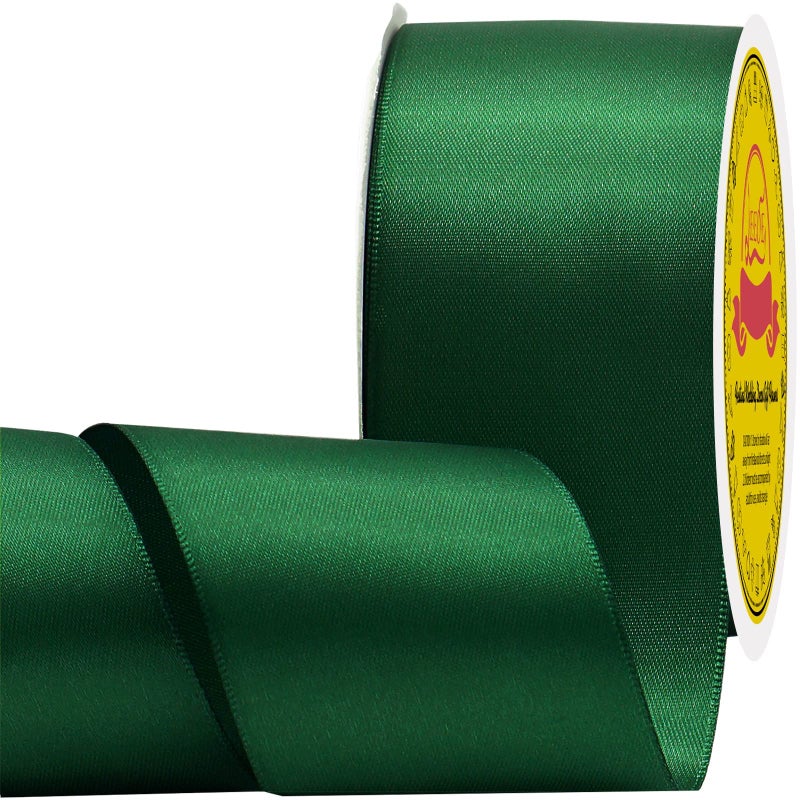 LEEQE Double Face Forest Green Satin Ribbon 2 inch X 25 Yards Polyester Forest Green Ribbon for Gift Wrapping Very Suitable for Weddings Party Hair Bow Invitation Decorations and More