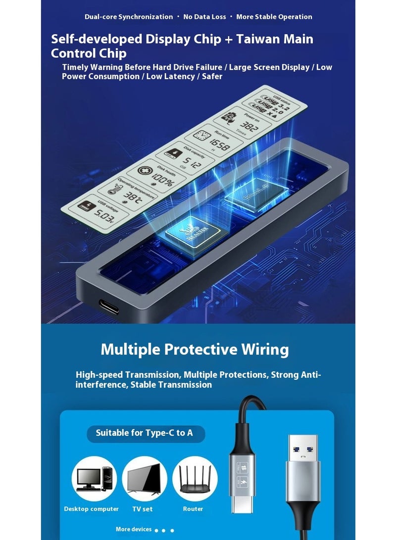High-Speed M.2 SSD Enclosure USB 3.2 Type-C Smart Display Cooling Shockproof Portable for 2230/2242/2260/2280 - Image 3