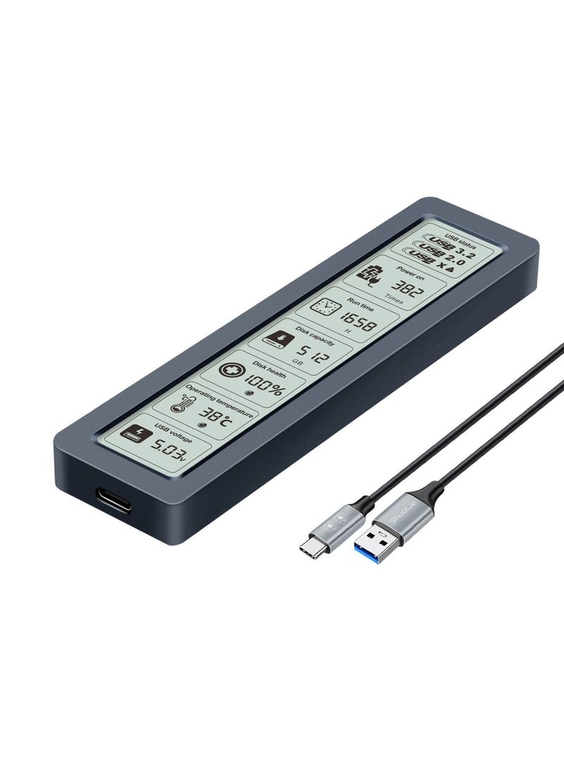 علبة M.2 SSD عالية السرعة USB 3.2 Type-C بشاشة ذكية تبريد مقاومة للصدمات محمولة لأحجام 2230/2242/2260/2280 - Image 1