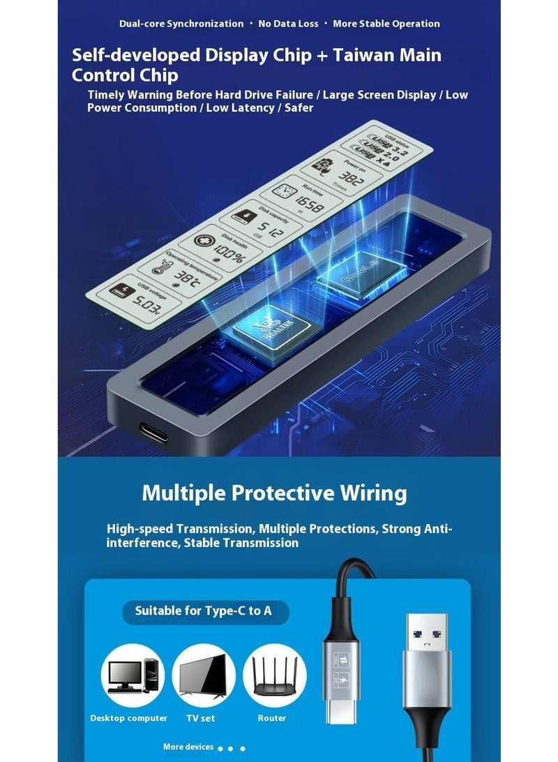 علبة M.2 SSD عالية السرعة USB 3.2 Type-C بشاشة ذكية تبريد مقاومة للصدمات محمولة لأحجام 2230/2242/2260/2280 - Image 4