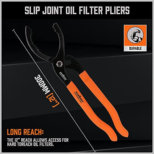HORUSDY 12" Adjustable Oil Filter Pliers, Adjustable Oil Filter Wrench Removal Tool (Orange) - Image 2