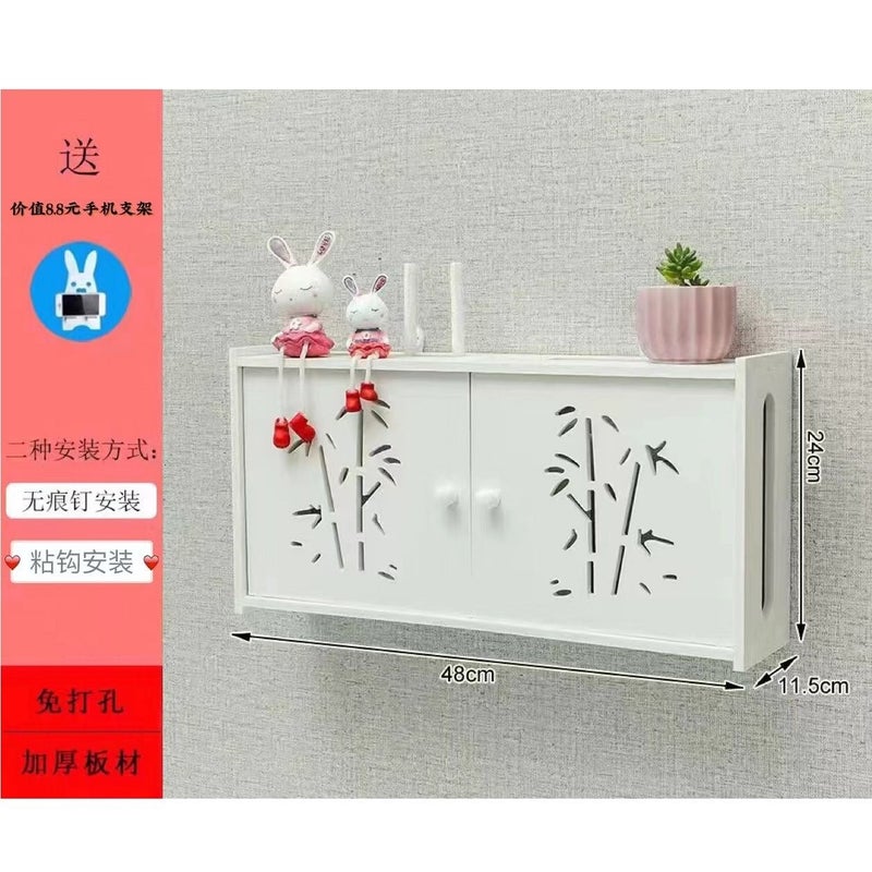No-Drill Router Storage Box with WiFi Cable Organizer, Cat Power Strip and Set-Top Box Holder