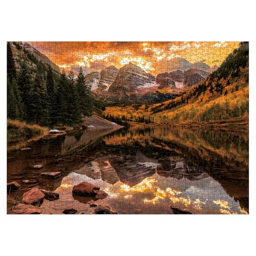 BBOLDIN Nature Puzzle for Adult 1000 Piece, Mountain Lake Landscape Puzzle Scenery, Maroon Lake Jigsaw Puzzles Scenic - Image 2