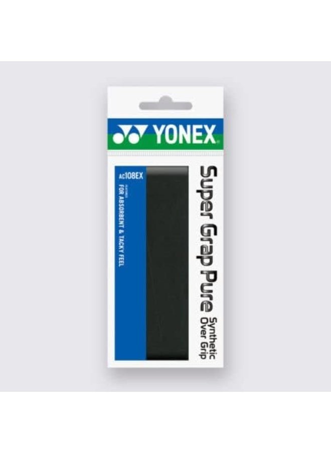 Yonex Yonex AC108EX Super Grap Pure Badminton Racquet Grip, Black | Absorbent & Tacky Synthetic Leather Grip | Polyurethane Material | Improves Playability | Sweat Absorbing, Extra Firm Grip  - Image 1