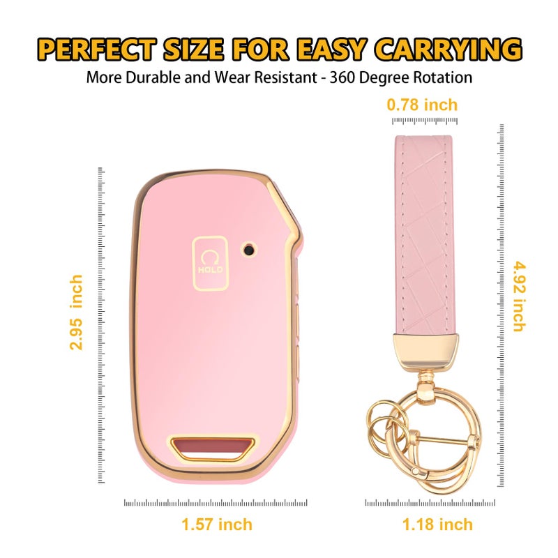 FT FUNTOR for Kia Key Fob Cover,Compatible with Kia Soul Forte Telluride K5 Seltos NIRO Sportage Sorento,5 Buttons TPU for K5 Key Fob Cover with Golden Edge (Pink) - Image 4