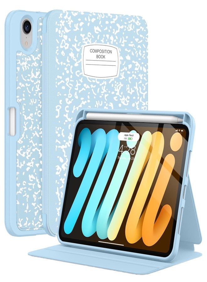 Supveco جراب Supveco لجهاز iPad Mini (A17 Pro) 2024 / iPad Mini الجيل السادس 2021 مع حامل قلم - [تشغيل/إيقاف تلقائي]، جراب حماية نحيف مع غطاء خلفي من مادة TPU الناعمة لجهاز iPad Mini 8.3 بوصة 2024/2021 - أزرق ثلجي - Image 1