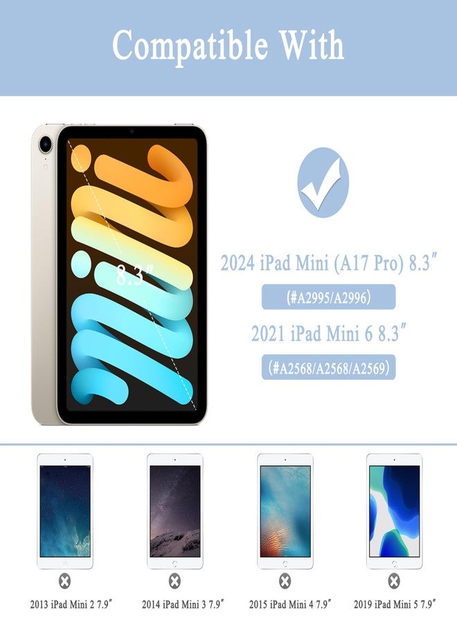Supveco جراب Supveco لجهاز iPad Mini (A17 Pro) 2024 / iPad Mini الجيل السادس 2021 مع حامل قلم - [تشغيل/إيقاف تلقائي]، جراب حماية نحيف مع غطاء خلفي من مادة TPU الناعمة لجهاز iPad Mini 8.3 بوصة 2024/2021 - أزرق ثلجي - Image 2