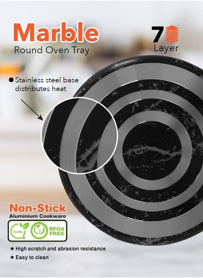 Grandi 3 Piece Cook Round Oven Tray Set 7-Layer Granite Coating Non-Stick Surface Black Marbel  22-26-30cm  - Image 3