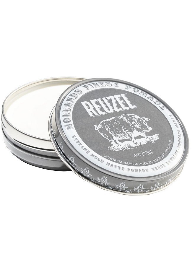 رويزل كريم تصفيف الشعر REUZEL Extreme Hold Matte Pomade، أقوى ثبات طوال اليوم، قابل للذوبان في الماء، لا لمعان ولا قشور، سهل الغسل، مناسب لجميع أنواع الشعر وتسريحات الشعر، 113 مل  - Image 1