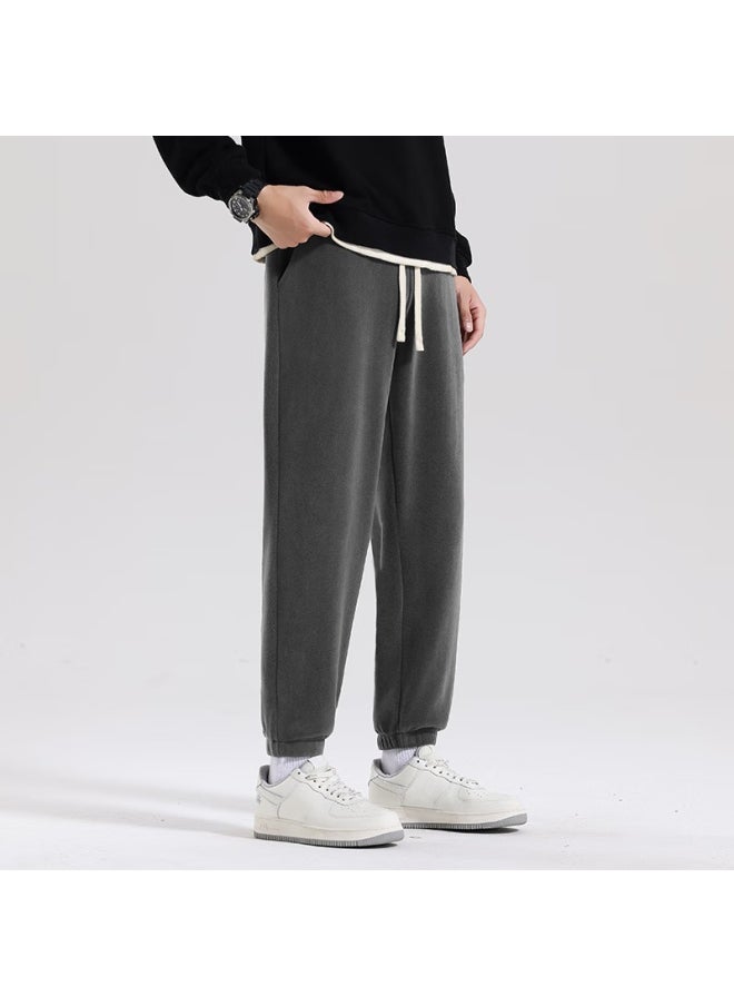 Miniso Miniso Men's Autumn And Winter Plush Fleece Jogger Pants With Cuffed Hem, Double-sided Fleece Lined, Men's Warm Sports Pants Black Xl  - Image 5