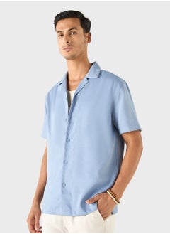 Iconic Iconic Relaxed Fit Textured Shirt with Camp Collar  - Image 1