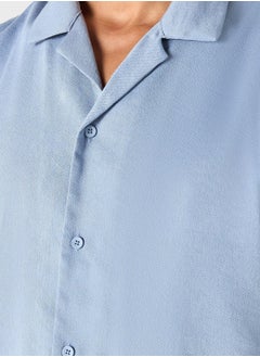 Iconic Iconic Relaxed Fit Textured Shirt with Camp Collar  - Image 3